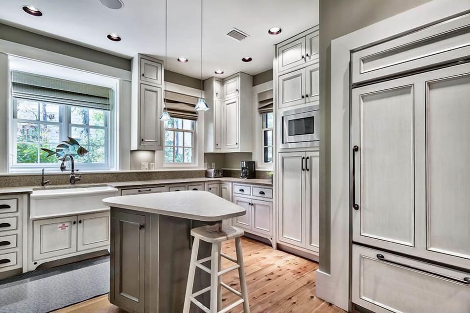 There is plenty of counter space in the custom kitchen, which also features a beautiful, farm house sink