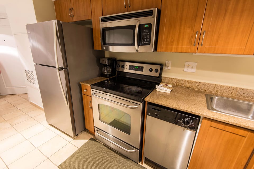 Granite Counter Top Kitchen with Stainless Steel Appliance