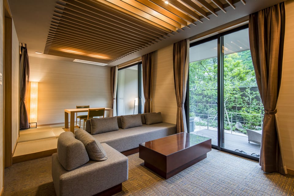 Terrace Suite JP-Western Room B, Annex (1F, Open Air Bath, Terrace) | Down comforters, in-room safe, blackout drapes, WiFi (free)