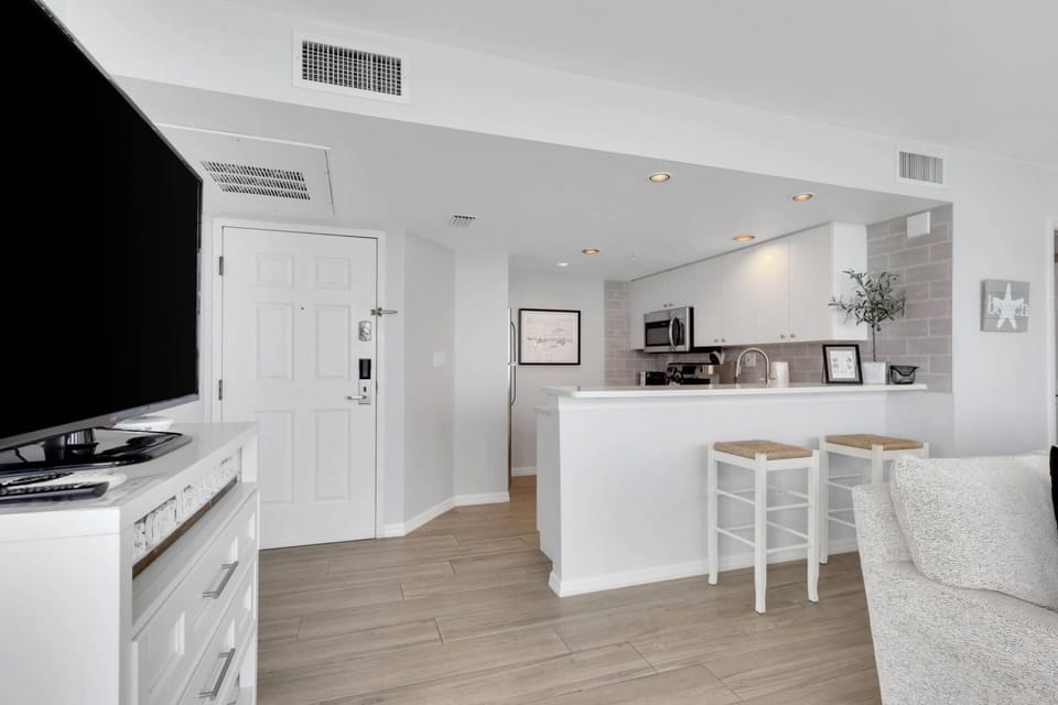 The kitchen is well equipped with all cookware, dishes, glassware, silverware, and small appliances needed for quick, easy meals.