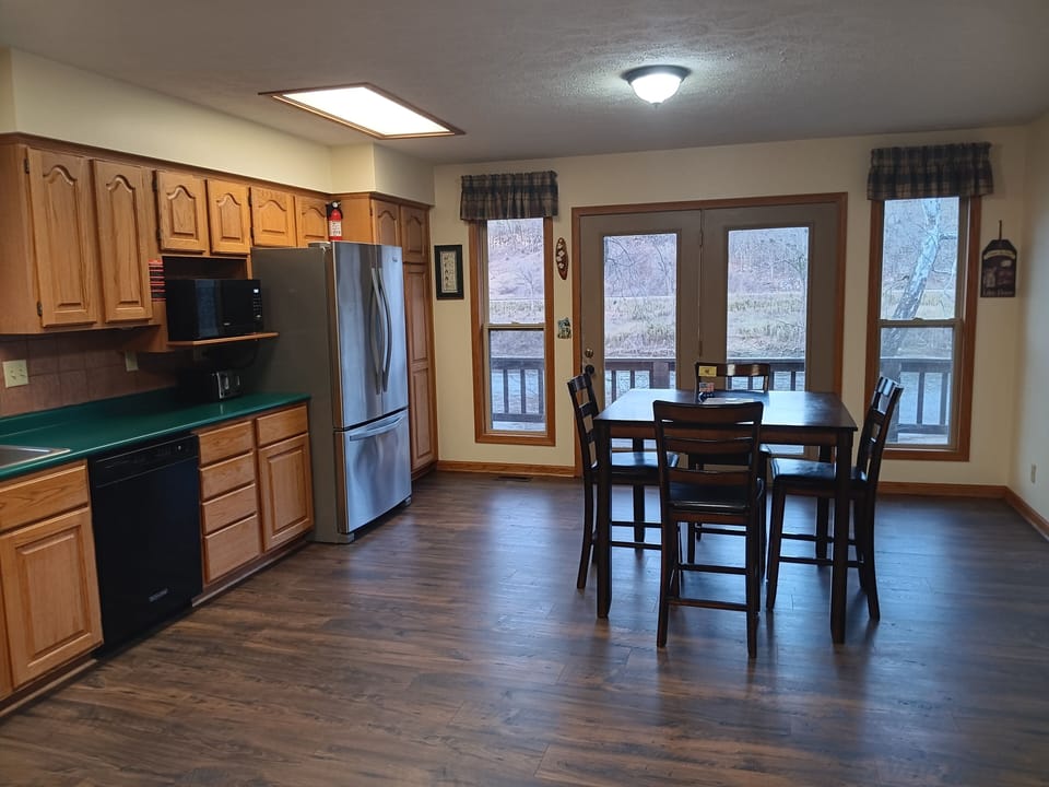 Large kitchen with brand new flooring. 