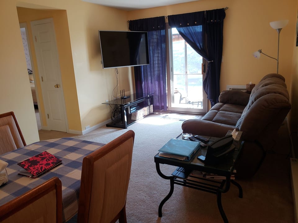 Living room and dining area.