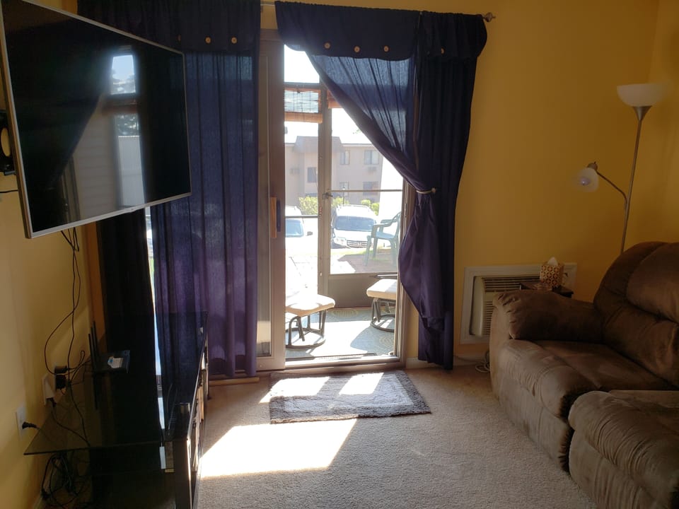 Living room looking out to the patio.