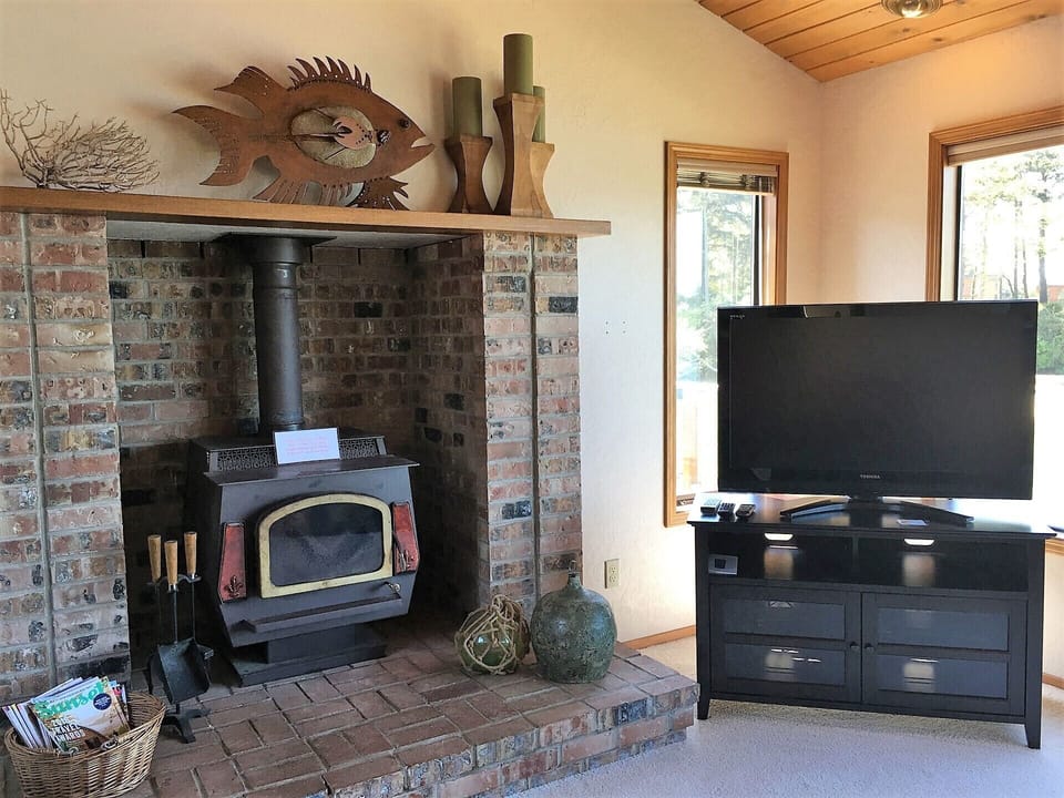 TV and fireplace in the family room.