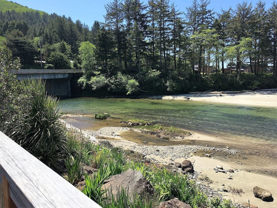 Our view of the mouth of the Yachats River as it feeds into the Pacific Ocean.