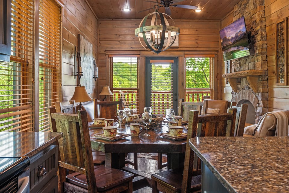 Rustic dinnerware is provided.