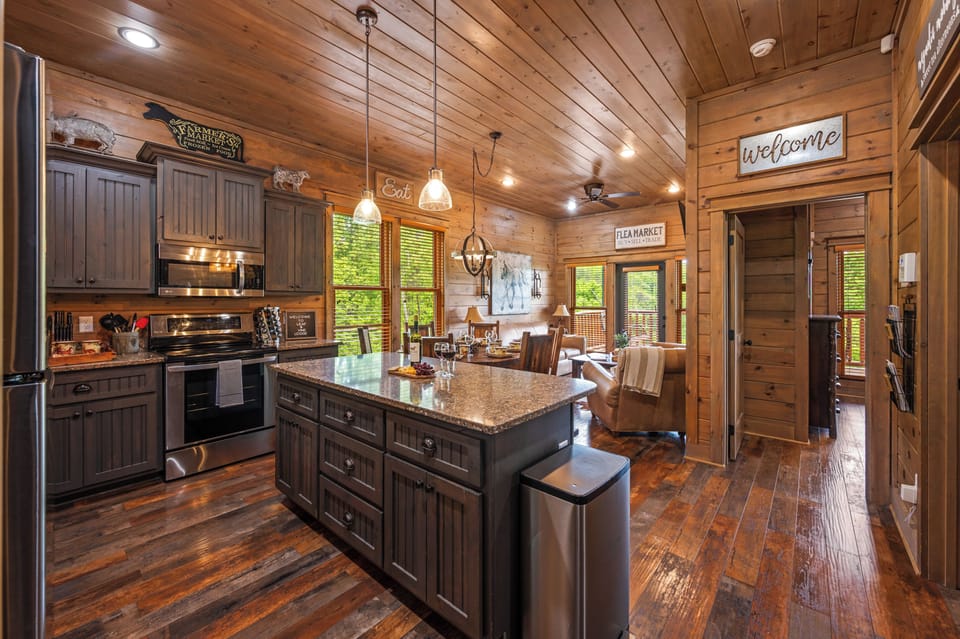Kitchen island with plenty of seating.
