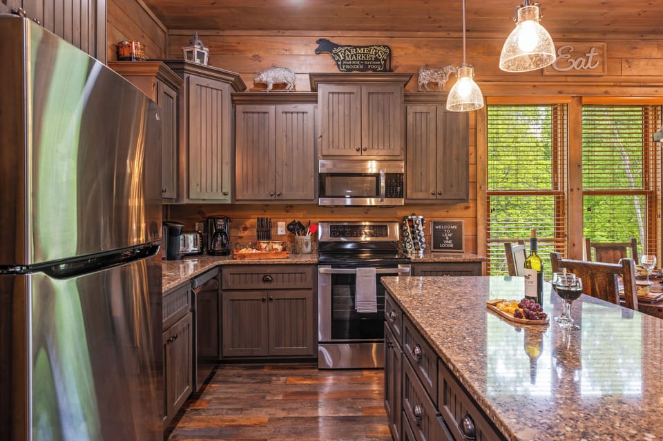 Fully stocked kitchen.