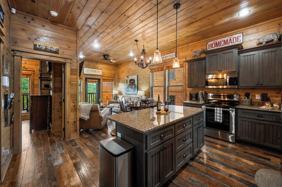 Fully stocked kitchen.
