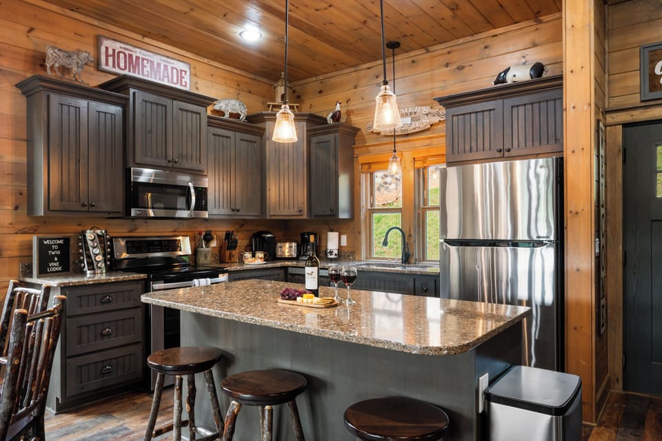 Fully stocked kitchen.