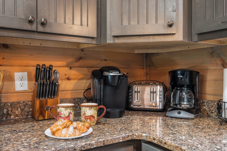 Lodge has two Keurigs and a drip coffee maker.