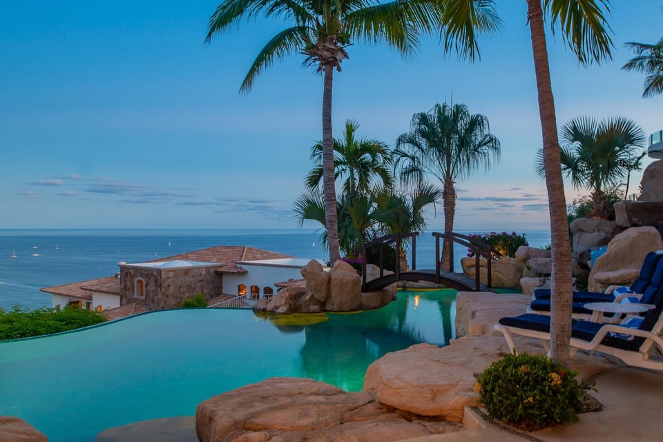 Patio with ocean view during the evening