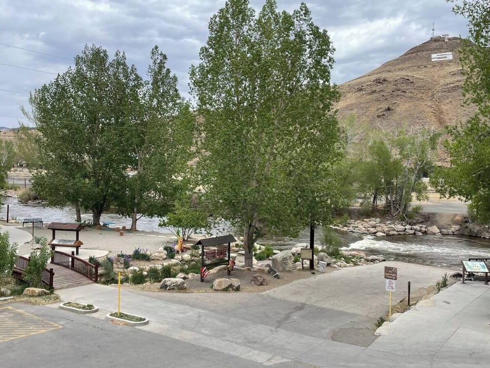 Downtown, on the River. (View from covered balcony).  