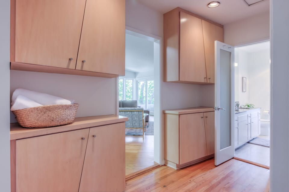 The linen closets contain additional towels, sheets, covers and pillows