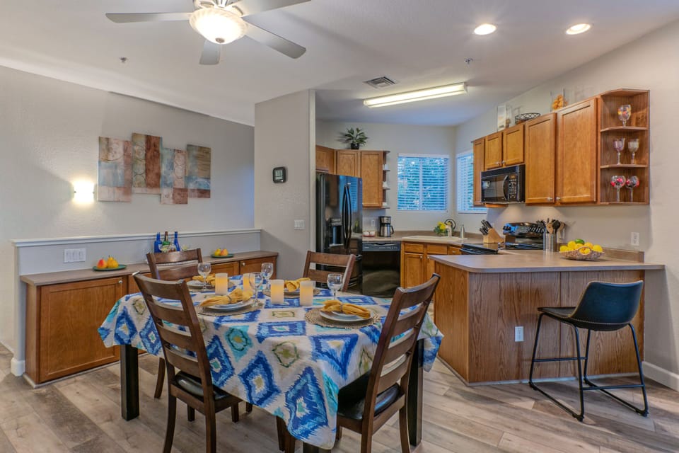 Kitchen opens into a dining area that's ideal for enjoying take out from local restaurants or healthy home-cooked meals.