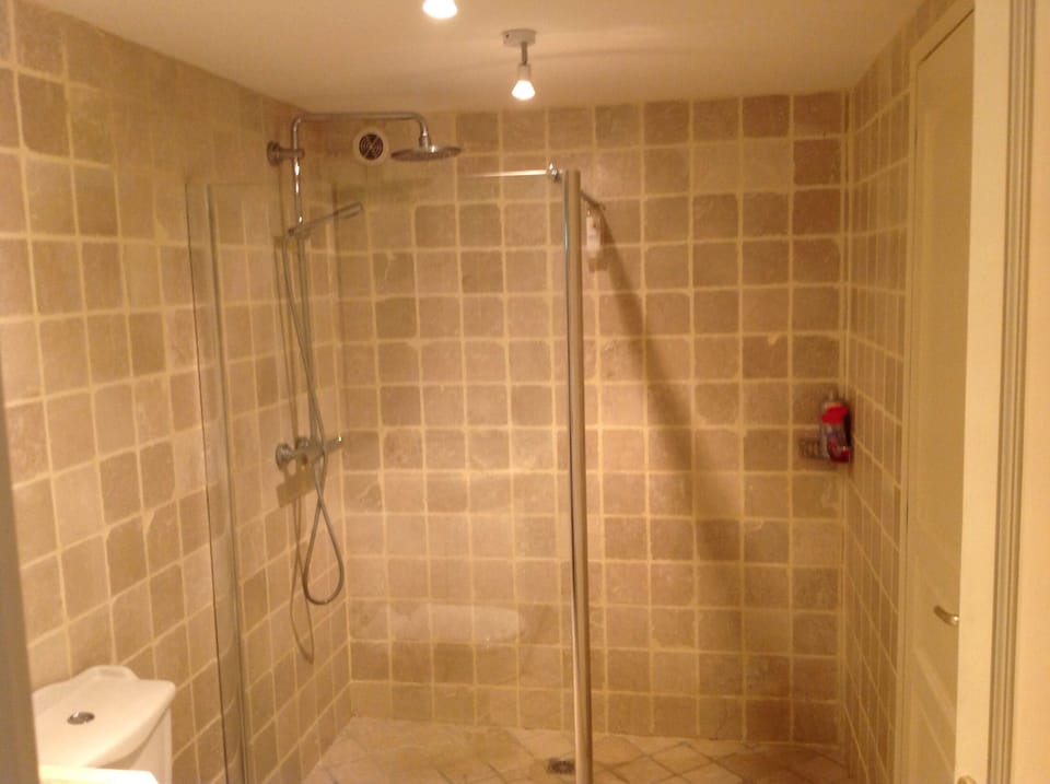 Downstairs bathroom with walk in shower