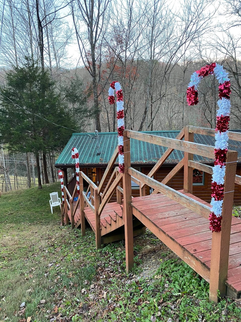 There are steps going down to cabin
