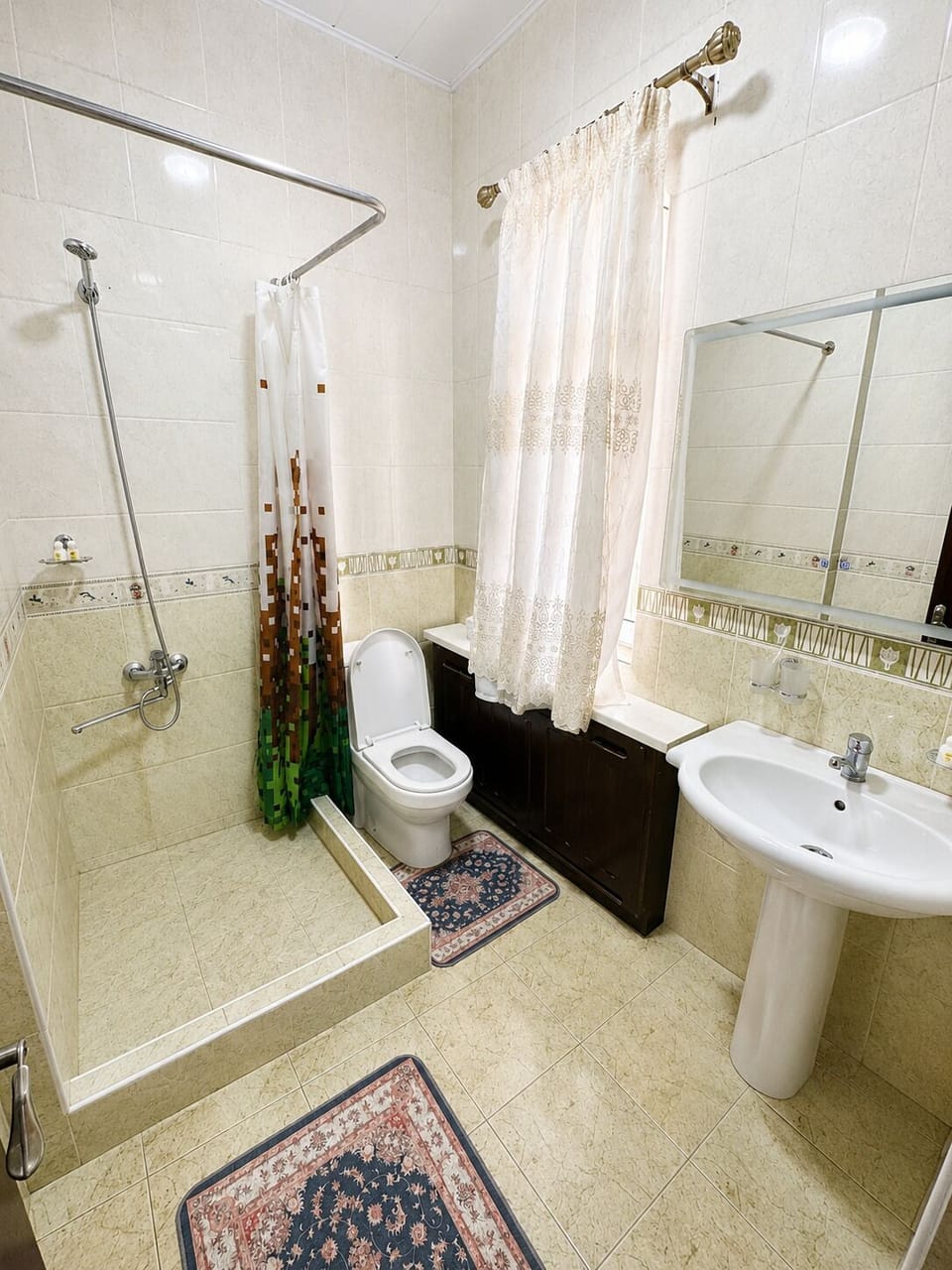 Hair dryer, slippers, toilet paper