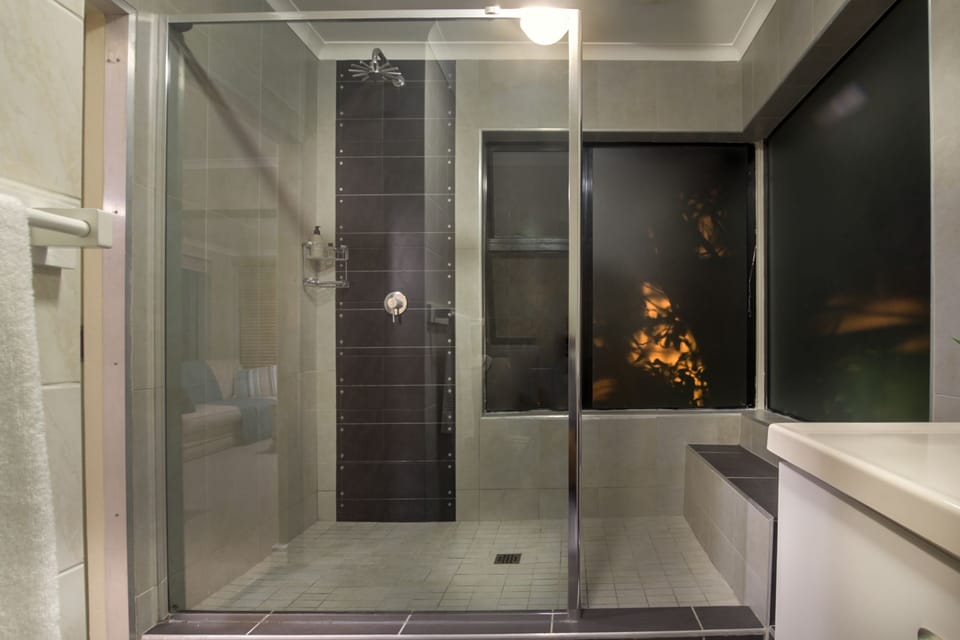 Shower, free toiletries, hair dryer, towels