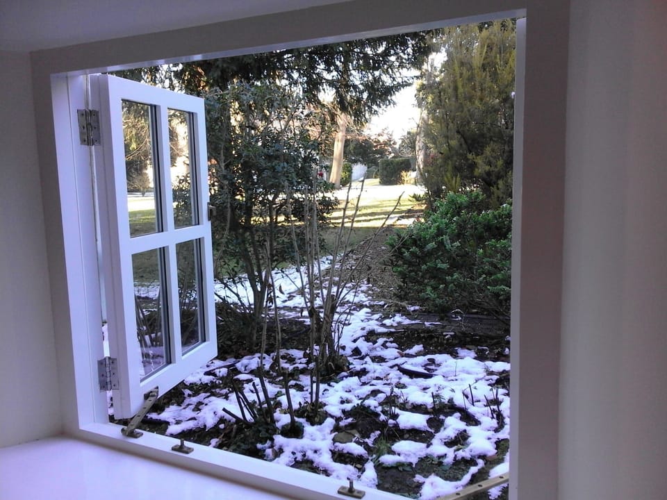 View from kitchen window onto the grounds of Bretforton Manor