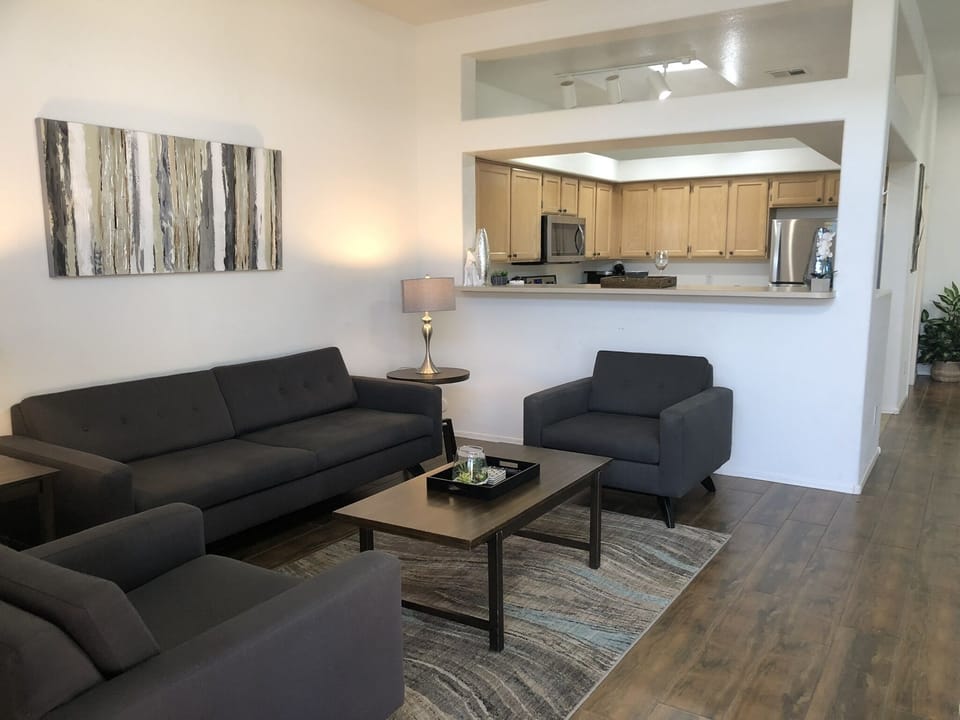 Snacks and drinks are easily passed through to guests in the great room.