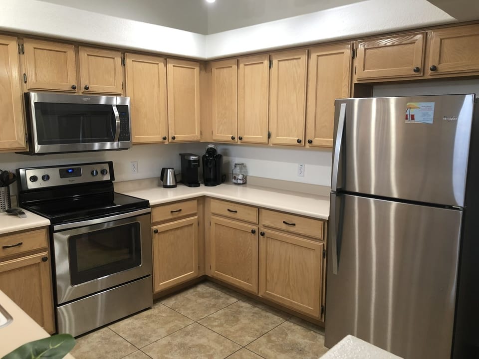 Kitchen is a bright and cheerful place for the chef and helpers to conjure up choice cuisine.