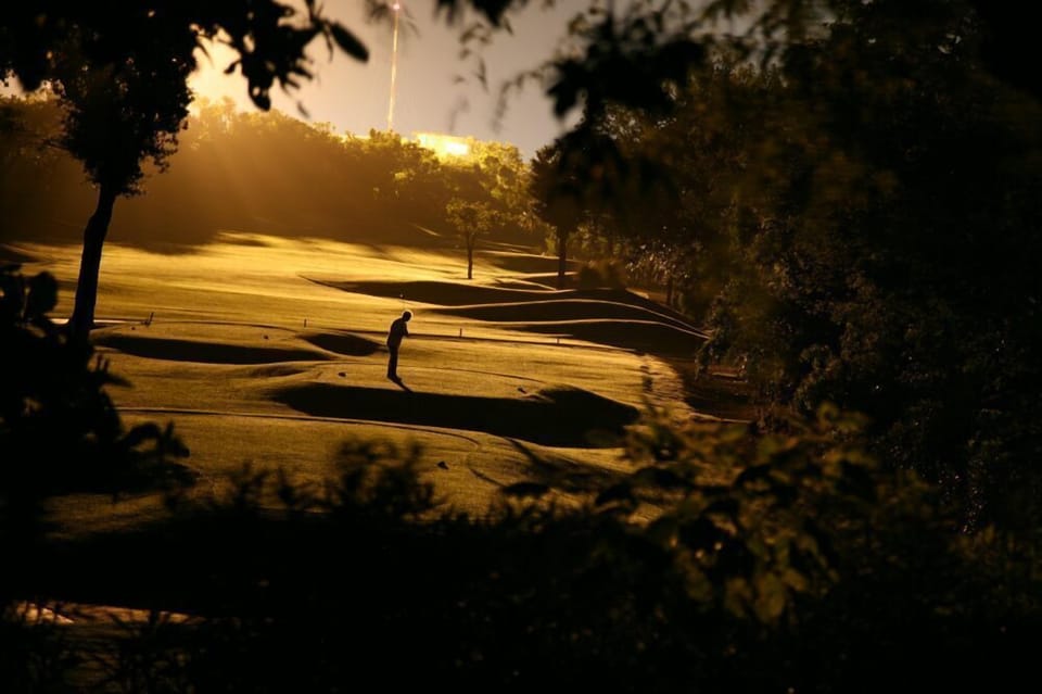 The golf course at sunset.