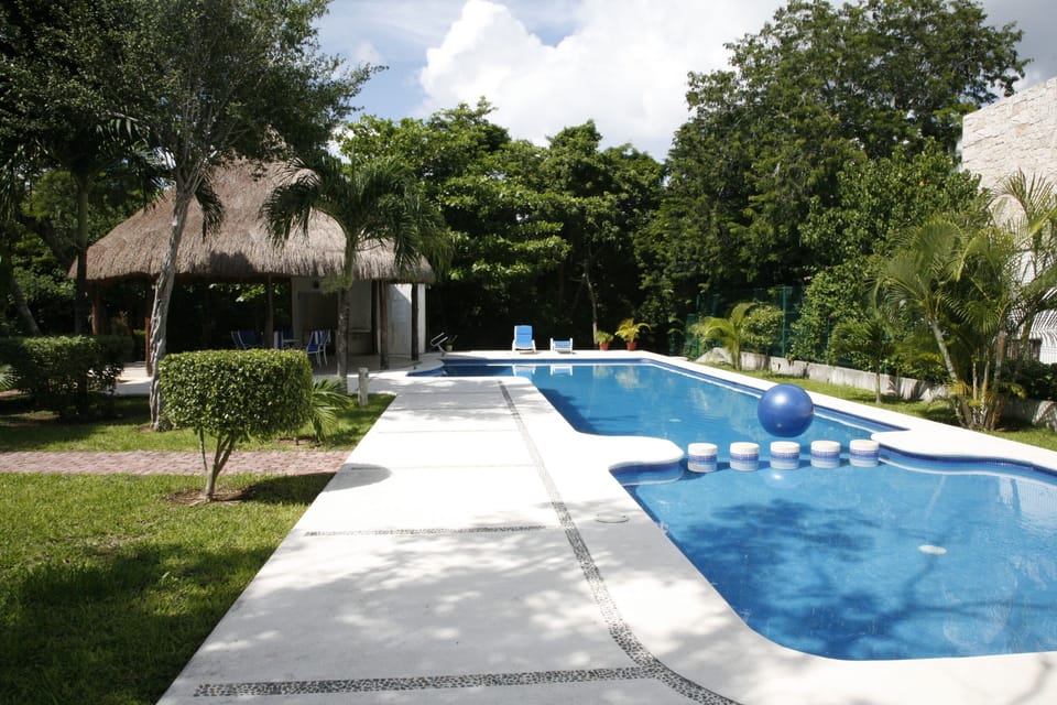 The pool is big enough to swim or play games. Plus a shallow end for toddlers!
