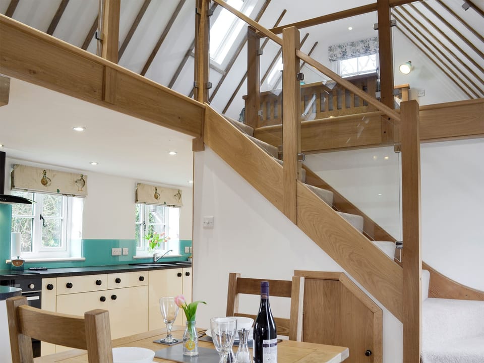 Stairs up to galleried double bedroom | Pickdick Stable, Brede, near Rye