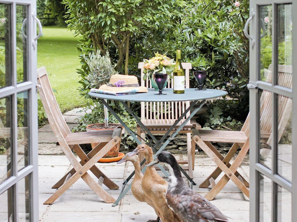 Sitting-out-area | The Downs Barn Lodge, Frampton Mansell, nr. Stroud