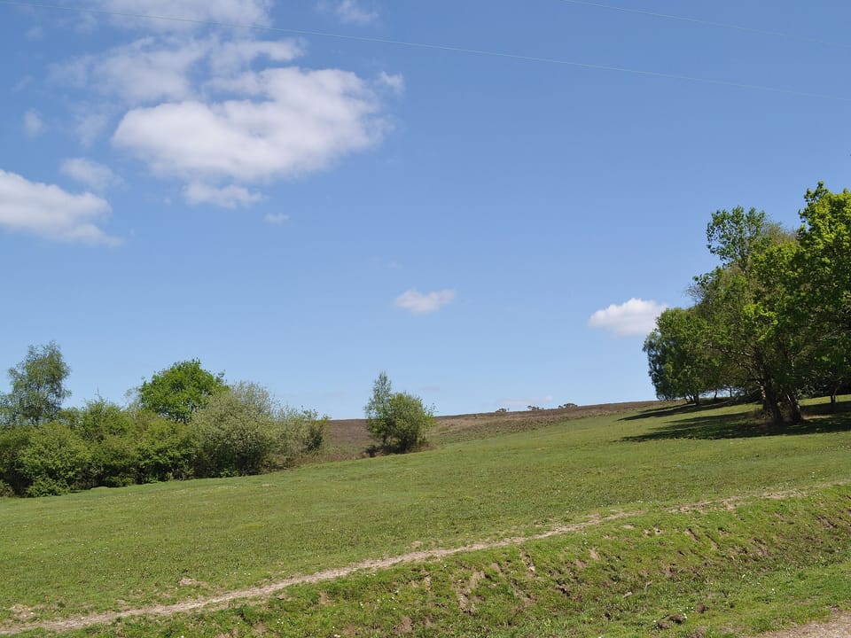 There is a great view of fields and open heathland from the front drive | Brook Barn - Brook and Meadow Barns, Shobley, Ringwood