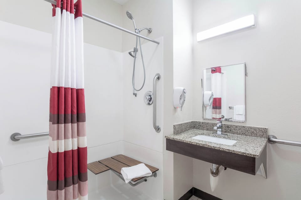 Superior Room, 1 King Bed, Accessible, Non Smoking (Roll-In Shower) | Bathroom | Free toiletries, hair dryer, towels, soap