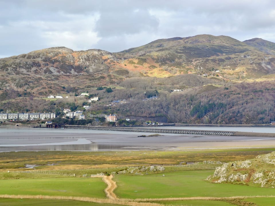 View from hill behind property showing Barmouth bridge and Barmouth | Bwlchgwyn Equestrian Holidays, Arthog, nr. Fairbourne
