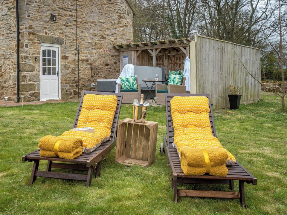 Private garden with open views of the countryside | Hall Farm Cottage - Old Hall Cottages, Byers Green, near Durham