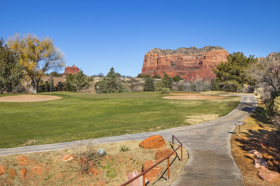 Nine hole golf course with red rock views