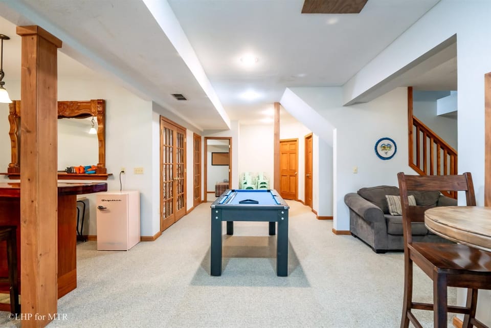 Walk-Out Basement Rec Area with TWO Pool Tables 8` & 5.5` and Bar