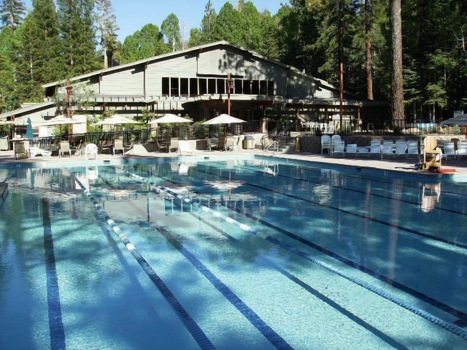 The Rec Center pool and Rec Center workout building in the rear.