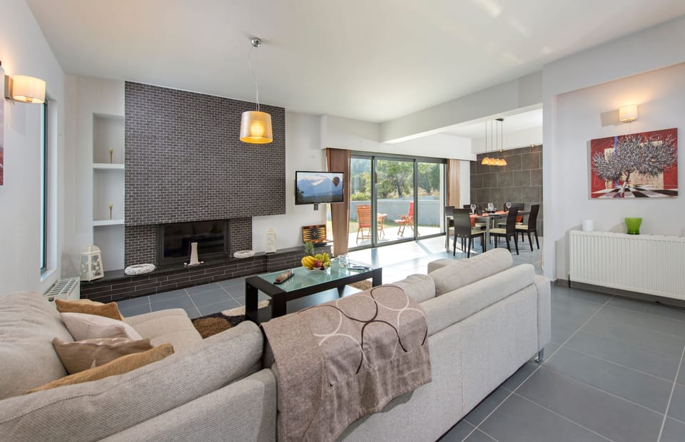 Family Villa, 4 Bedrooms, Private Pool | Living area | LCD TV, fireplace