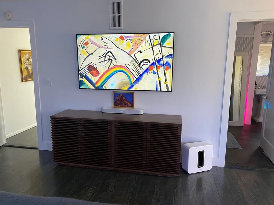 Master Bedroom includes 65' Samsung Art TV with surround system.