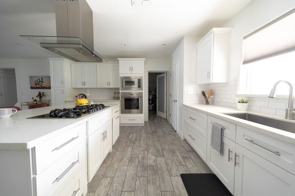 Recently remodeled kitchen with Viking stainless steel appliances and gas stove