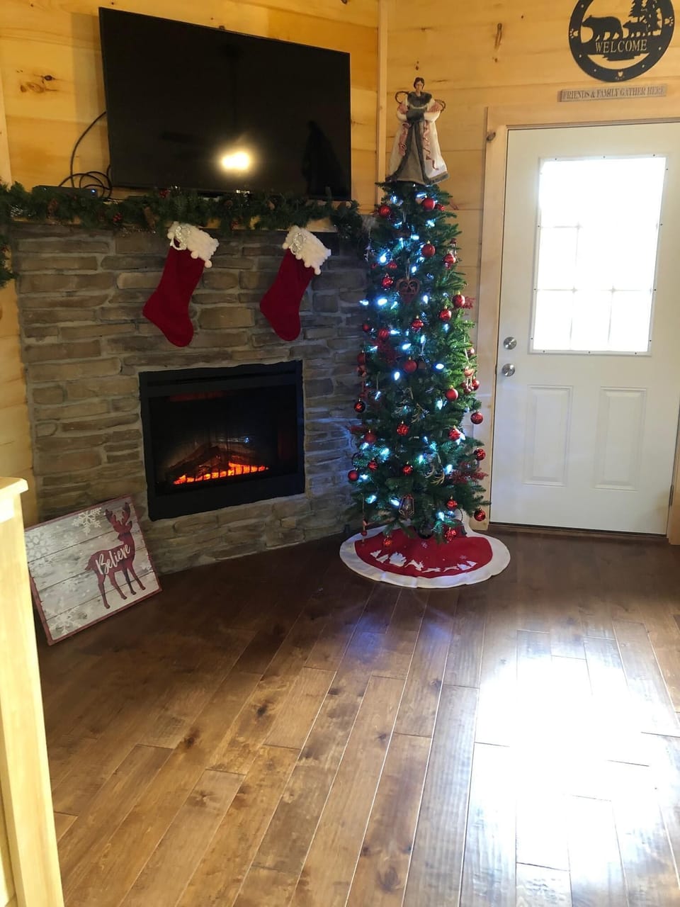 Holiday ready for the season with a electric fireplace with switch