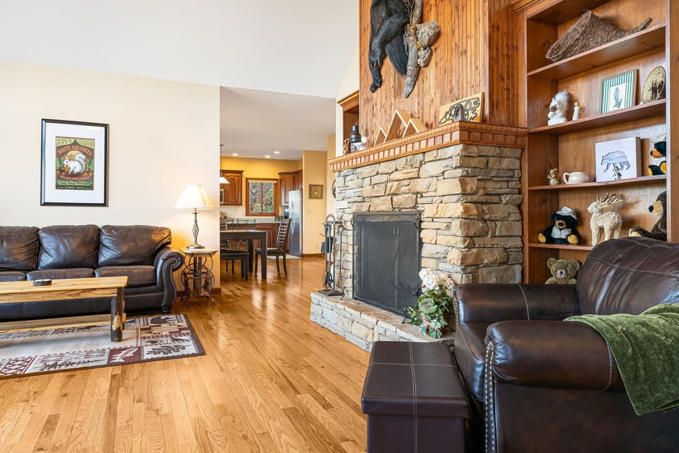 Living room open to dining area
