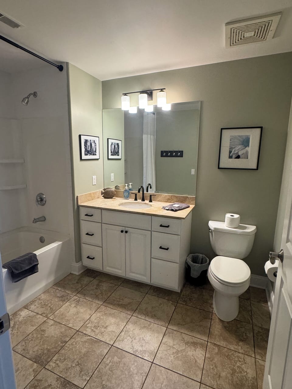 Hall bath, shower-tub