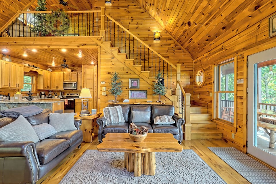Comfortable leather sofas in main level living room