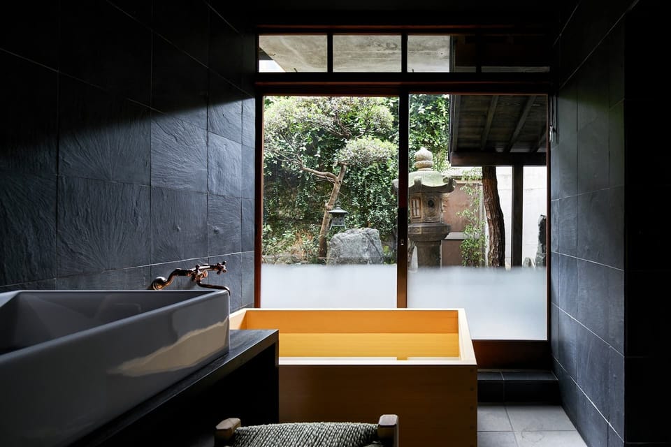 Traditional Room with Open-air-Cypress bath | Bathroom | Separate tub and shower, deep soaking tub, free toiletries, hair dryer
