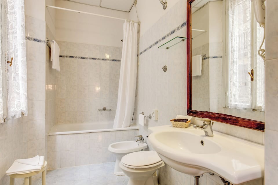 Free toiletries, hair dryer, bidet, towels