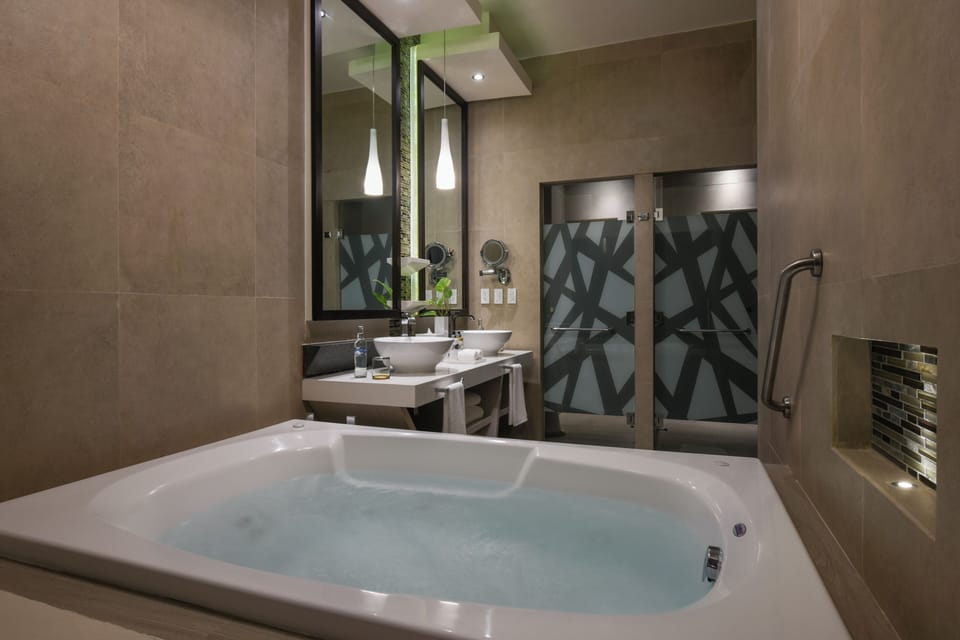 Hair dryer, bathrobes, slippers, towels