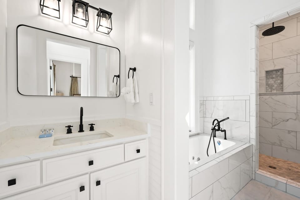 Spa-Inspired Primary Bathroom with Soaking Tub & Walk-in Shower