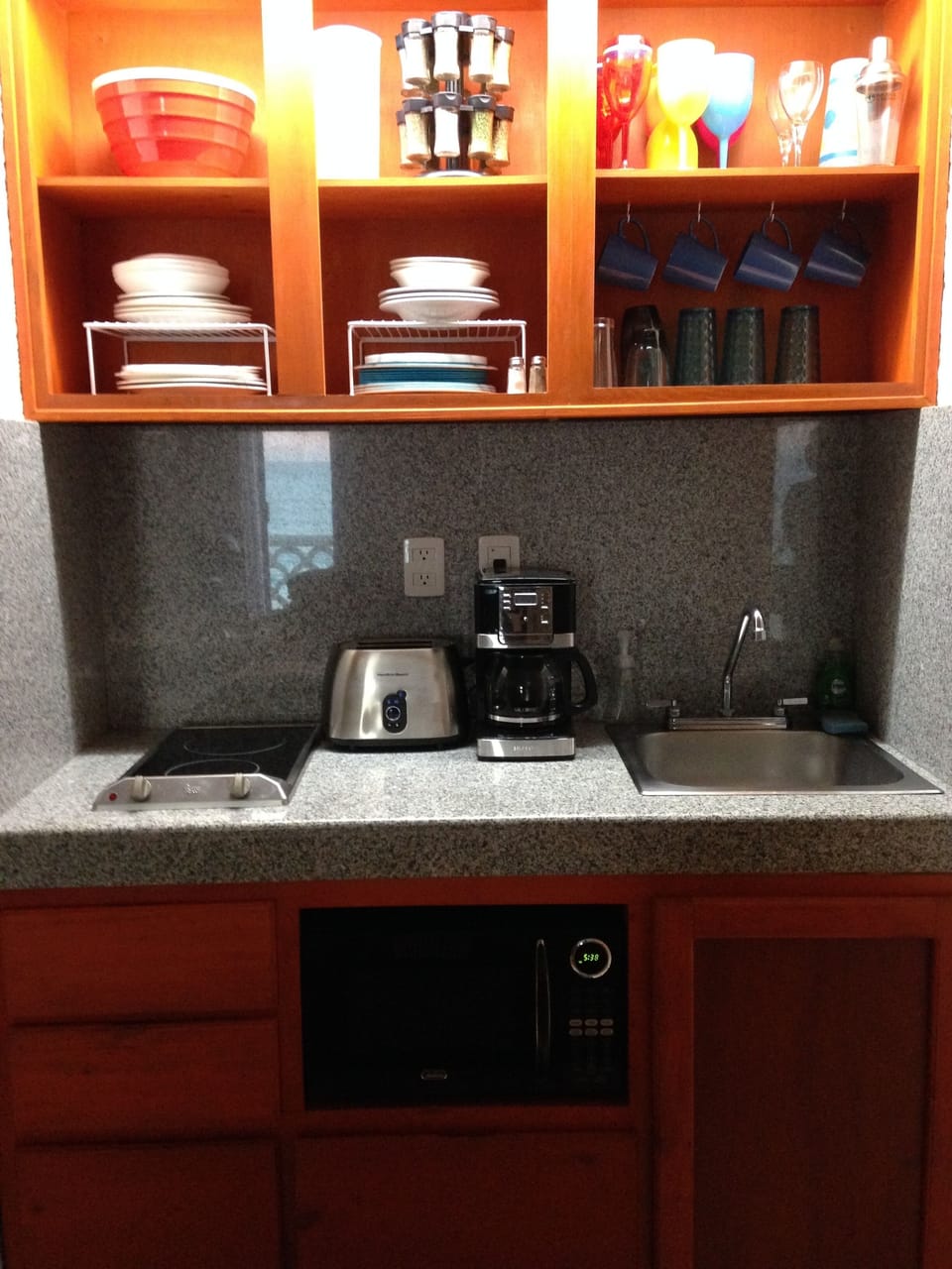 New electric glass stove top, sink, pots, bowls, new cutlery, glassware, etc.