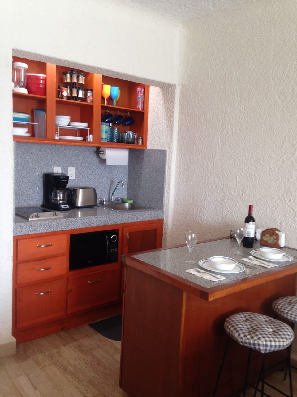 No gas appliances! Dishes, utensils, and so many appliances! Spice rack. 